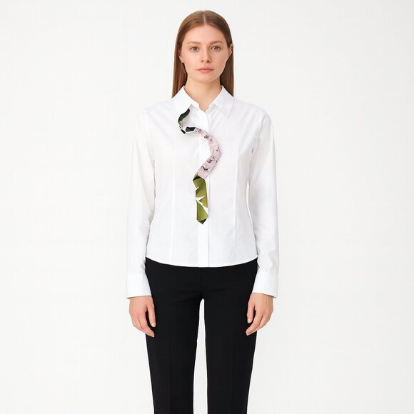 Silvia Tcherassi white cotton shirt with unique print multicolor detail size 14 - Picture 1 of 7